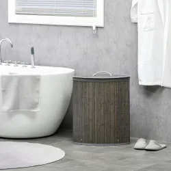 Cesto para Ropa Sucia de Bambú Capacidad de 55L Cesta para la Colada en Forma de Abanico 38x38x57 cm Gris - Ogal.Es