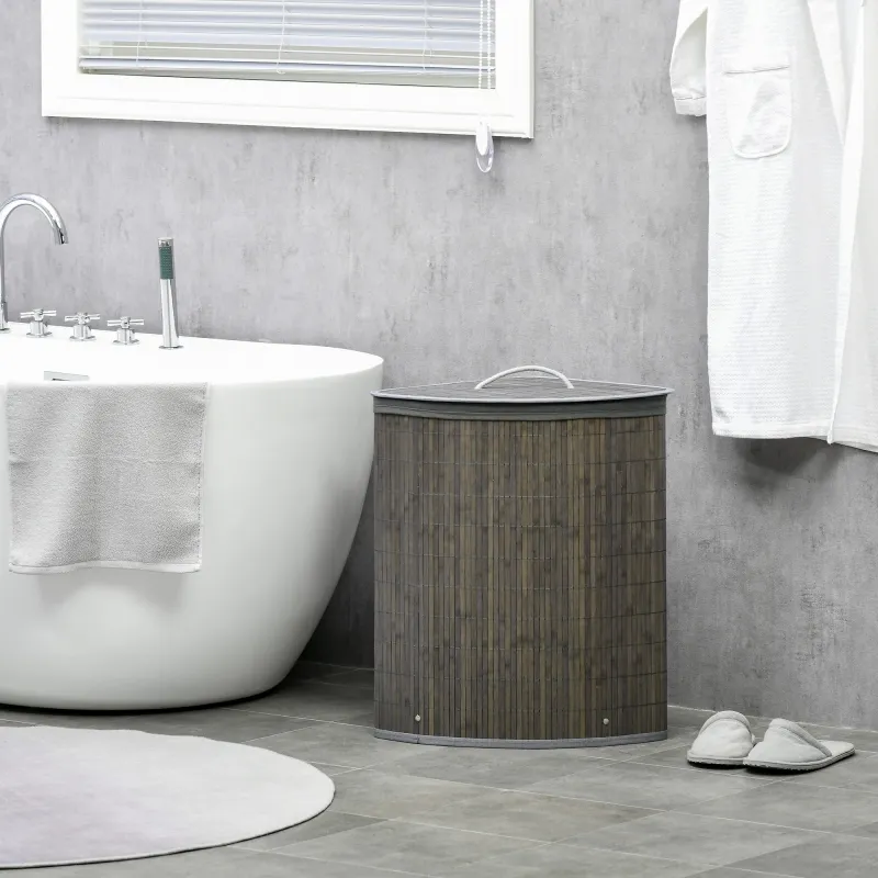 Cesto para Ropa Sucia de Bambú Capacidad de 55L Cesta para la Colada en Forma de Abanico 38x38x57 cm Gris - Ogal.Es