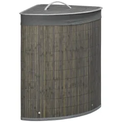 Cesto para Ropa Sucia de Bambú Capacidad de 55L Cesta para la Colada en Forma de Abanico 38x38x57 cm Gris - Ogal.Es