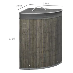 Cesto para Ropa Sucia de Bambú Capacidad de 55L Cesta para la Colada en Forma de Abanico 38x38x57 cm Gris - Ogal.Es