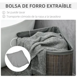 Cesto para Ropa Sucia de Bambú Capacidad de 55L Cesta para la Colada en Forma de Abanico 38x38x57 cm Gris - Ogal.Es
