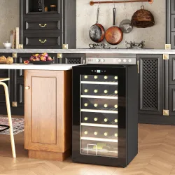 Nevera Vinos 24 Botellas 65L con Luz LED Interior Pantalla Táctil Puerta de Vidrio y 5 Estantes de Metal Negro - Ogal.Es
