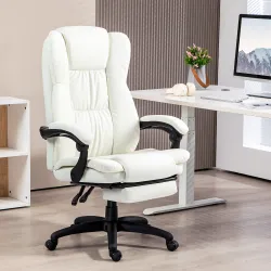 Silla de Masaje Reclinable con Altura Ajustable Reposapiés Retráctil y Control Remoto 68,5x68,5x113-121 cm Crema - Ogal.Es