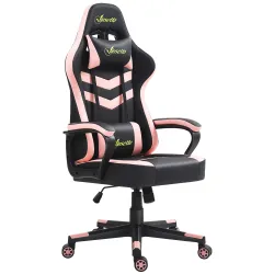 Silla Gaming Altura Regulable Basculante con Reposacabezas Cojín Lumbar 61x70x121-129 cm Rosa - Ogal.Es