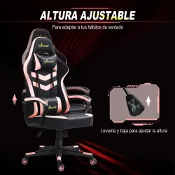 Silla Gaming Altura Regulable Basculante con Reposacabezas Cojín Lumbar 61x70x121-129 cm Rosa - Ogal.Es