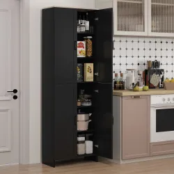 Alacena de Cocina Armario de Almacenaje Multifuncional con 4 Puertas y Estantes Ajustables 60x30x170,5 cm Negro - Ogal.Es