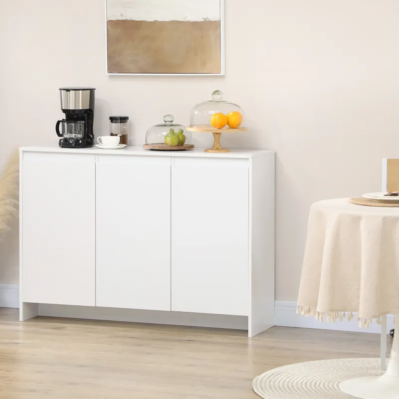 Mueble Aparador con 3 Puertas Estantes Ajustables y Cierre Suave Soporte para Televisores 120x35x85 cm Blanco - Ogal.Es