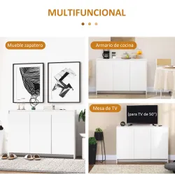 Mueble Aparador con 3 Puertas Estantes Ajustables y Cierre Suave Soporte para Televisores 120x35x85 cm Blanco - Ogal.Es
