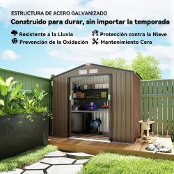 Caseta de Jardín Exterior con Base de Refuerzo Sin Suelo 213x130x185 cm con 2 Puertas Correderas y 4 Ventanas Ma... - Ogal.Es