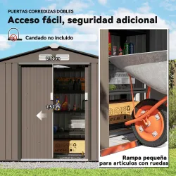Caseta de Jardín Exterior con Base de Refuerzo Sin Suelo 213x130x185 cm con 2 Puertas Correderas y 4 Ventanas Ma... - Ogal.Es