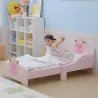 Cama Infantil de +3 Años 143x73x60 cm con Estampado de Corona Carga 50 kg para Dormitorio Rosa - Ogal.Es