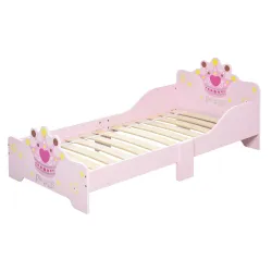 Cama Infantil de +3 Años 143x73x60 cm con Estampado de Corona Carga 50 kg para Dormitorio Rosa - Ogal.Es