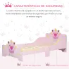 Cama Infantil de +3 Años 143x73x60 cm con Estampado de Corona Carga 50 kg para Dormitorio Rosa - Ogal.Es