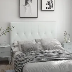 Cabecero de Cama 160 cm Tapizado en PU 2 Formas de Uso Vertical o Montado a la Pared Cabecero Blanco - Ogal.Es