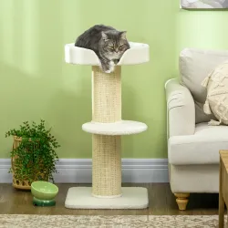 Árbol para Gatos Altura 91 cm de 3 Niveles con Nido Plataforma y Poste de Sisal 45x45x91 cm Crema - Ogal.Es
