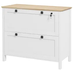Mueble Archivador con 2 Cajones 2 Barras Colgantes Cerradura y 2 Llaves para Tamaño A4 79x40x72 cm Blanco y Roble - Ogal.Es