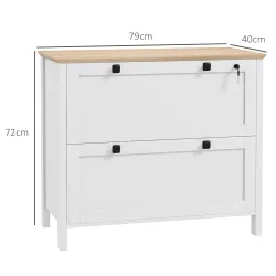 Mueble Archivador con 2 Cajones 2 Barras Colgantes Cerradura y 2 Llaves para Tamaño A4 79x40x72 cm Blanco y Roble - Ogal.Es