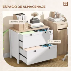 Mueble Archivador con 2 Cajones 2 Barras Colgantes Cerradura y 2 Llaves para Tamaño A4 79x40x72 cm Blanco y Roble - Ogal.Es