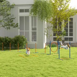 Juego de Agilidad para Perros de 4 Piezas con Piquetes para Slalom Zona de Reposo Valla y Anillo de Salto Naranj... - Ogal.Es