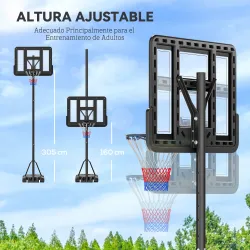 Canasta de Baloncesto con Altura Ajustable 220-365 cm Aro de Baloncesto con Soporte Ruedas Base Rellenable Negro - Ogal.Es