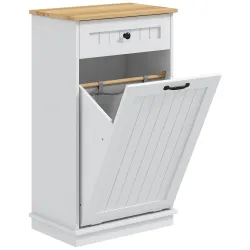 Armario de Baño con Cajón Cesto para la Ropa y Diseño Anti-vuelco Mueble de Baño Moderno 52x33x90 cm Blanco - Ogal.Es