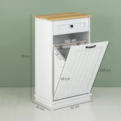 Armario de Baño con Cajón Cesto para la Ropa y Diseño Anti-vuelco Mueble de Baño Moderno 52x33x90 cm Blanco - Ogal.Es