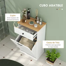 Armario de Baño con Cajón Cesto para la Ropa y Diseño Anti-vuelco Mueble de Baño Moderno 52x33x90 cm Blanco - Ogal.Es