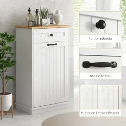 Armario de Baño con Cajón Cesto para la Ropa y Diseño Anti-vuelco Mueble de Baño Moderno 52x33x90 cm Blanco - Ogal.Es
