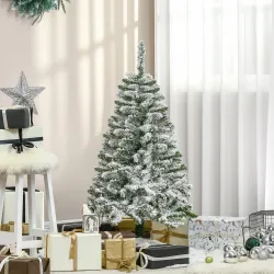 Árbol de Navidad Artificial 120 cm con Nieve Ignífugo con 200 Ramas Decoración Navideña para Interiores Verde - Ogal.Es
