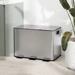Papelera Cocina de Acero Inoxidable con 3 Compartimentos 3x10L con Pedales Tapas de Cierre Suave y Cubo Extraíbl... - Ogal.Es