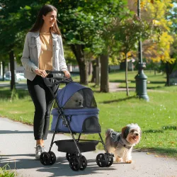 Carrito para Perros Pequeños con Ruedas Universales Cesta de Almacenaje Correas de Seguridad y Ventanas 67x45x96... - Ogal.Es