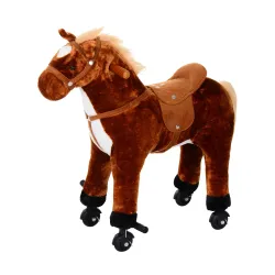 Caballo de Juguete para Niños de +2 Años con Ruedas Sonidos y Estructura de Metal Carga 60kg 65x28x75 cm Marrón - Ogal.Es