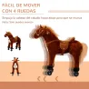 Caballo de Juguete para Niños de +2 Años con Ruedas Sonidos y Estructura de Metal Carga 60kg 65x28x75 cm Marrón - Ogal.Es