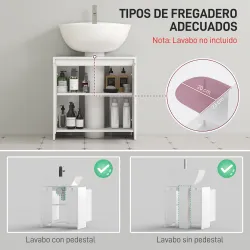 Mueble para Debajo del Lavabo Moderno con Estante Mueble Lavabo con Pie Anti-vuelco Carga 40 kg 60x30x60 cm Blanco - Ogal.Es