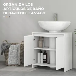 Mueble para Debajo del Lavabo Moderno con Estante Mueble Lavabo con Pie Anti-vuelco Carga 40 kg 60x30x60 cm Blanco - Ogal.Es