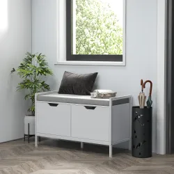 Banco Zapatero para Entrada Recibidor con Asiento Cojín Extraíble para 4 Pares de Zapatos 84x35x50 cm Blanco - Ogal.Es