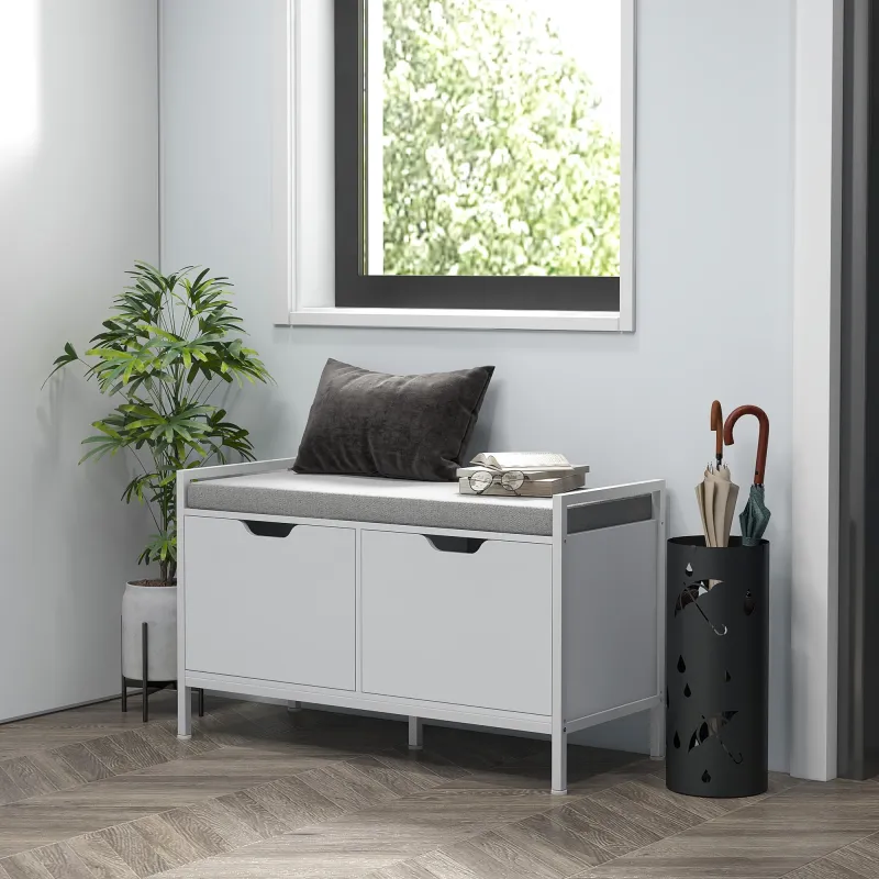Banco Zapatero para Entrada Recibidor con Asiento Cojín Extraíble para 4 Pares de Zapatos 84x35x50 cm Blanco - Ogal.Es