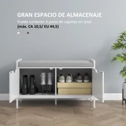 Banco Zapatero para Entrada Recibidor con Asiento Cojín Extraíble para 4 Pares de Zapatos 84x35x50 cm Blanco - Ogal.Es