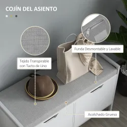 Banco Zapatero para Entrada Recibidor con Asiento Cojín Extraíble para 4 Pares de Zapatos 84x35x50 cm Blanco - Ogal.Es
