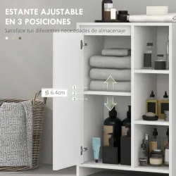 Armario de Baño con Estantes Abiertos Puerta y Estante Ajustable Antivuelco para Salón Dormitorio 53x30x80 cm Bl... - Ogal.Es