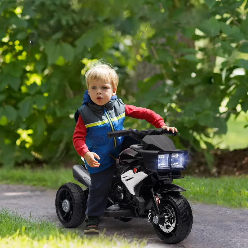 Moto Eléctrica Infantil con Luces Bocina Música Neumáticos Anchos Moto para Niños con Velocidad 3 km/h Negro - Ogal.Es