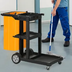 Carro de Limpieza con Bolsa con Ruedas y 3 Estantes Carro para Limpieza para Hotel 121x50,5x96,5 cm Negro y Amar... - Ogal.Es