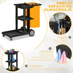 Carro de Limpieza con Bolsa con Ruedas y 3 Estantes Carro para Limpieza para Hotel 121x50,5x96,5 cm Negro y Amar... - Ogal.Es