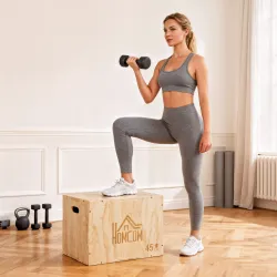 Cajón de Salto de Madera 3 en 1 con 2 Mango Hueco Carga 120 kg para Casa Oficina Gimnasia 45x40x60 cm Madera Nat... - Ogal.Es
