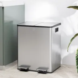 Papelera de Cocina de Acero Inoxidable con 2 Compartimentos 2x20L Pedal Tapas de Cierre Suave y Cubo Extraíble P... - Ogal.Es