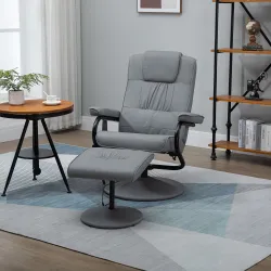 Sillón de Masaje Eléctrico con Reposapiés Sillón Relax Reclinable con Control Remoto y 10 Puntos de Masaje Gris - Ogal.Es