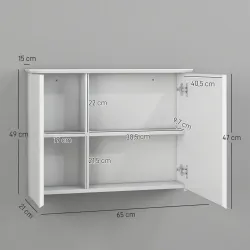 Armario con Espejo para Baño con Estante Ajustable Mueble para Baño Estilo Moderno 65x15x49 cm Blanco - Ogal.Es