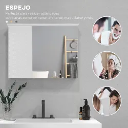 Armario con Espejo para Baño con Estante Ajustable Mueble para Baño Estilo Moderno 65x15x49 cm Blanco - Ogal.Es