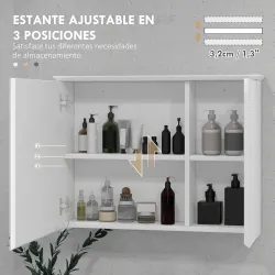 Armario con Espejo para Baño con Estante Ajustable Mueble para Baño Estilo Moderno 65x15x49 cm Blanco - Ogal.Es