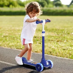 Patinete Infantil Patinete con 3 Ruedas Luces LED Altura Ajustable Carga 25 kg 52x29x63-76 cm Azul - Ogal.Es